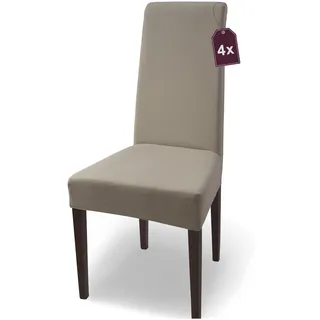 SCHEFFLER-Home Natalie Stretch Stuhlhussen Baumwolle Beige 4er Set - Stuhlüberzug/Stuhlabdeckung für Schwingstühle - Waschbar, Eleganter Spann-Stuhlüberzug für Hochlehner