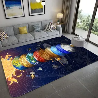 Xisnuient Galaxis Sternenklarer Himmel Teppich Kinder Teenager Jungen Spielmatte Cartoon 3D Weltraum Planet Gedruckt Teppich Wohnzimmer Schlafzimmer Dekoration Baby Krabbel Matte (Farbe 3,45x120 cm)