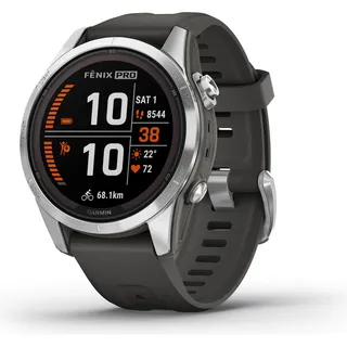 Garmin Fenix 7S Pro Solar BT 42 mm Edelstahlgehäuse silber Silikonarmband grau S