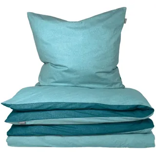 SCHIESSER Doubleface Wendebettwäsche Türkis 135 x 200 cm + 80 x 80 cm