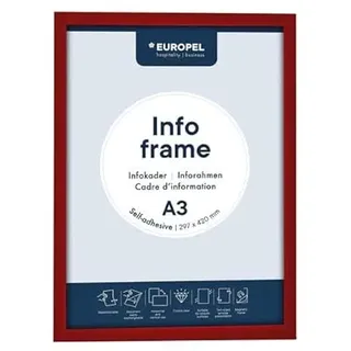EUROPEL Selbstklebender magnetischer Info-Rahmen aus PVC, A3 Rot, 2er Set, einfach ablösbar durch Magnet, doppelseitig, Hoch- oder Querformat, 45 x 32,7 cm