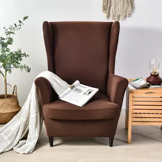 CHNSHOME Sesselhusse Ohrensessel 2 Stück Sesselbezug Sessel-Überwürfe Stretch Sesselüberzugs Ohrensessel Überzug Dunkelbraun
