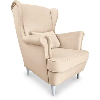 ANMIL Sessel in Beige Stoff Magic Velvet Eleganter Ohrensessel 84 x 104 x 95 cm im Skandinavischen Stil mit Zierkissen - Beige