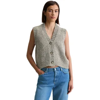 Strickweste MARC O'POLO DENIM "cropped aus kuscheligem Schurwolle-Alpaka-Mix", Damen, Gr. L, stone melange, Strick, Obermaterial: 60% Schurwolle, 16% Polyamid, 12% Alpaka, 12% Polyacryl, gerade, tiefer V-Ausschnitt, Westen Strickweste, entspannter Schnitt mit tiefem V-Ausschnitt