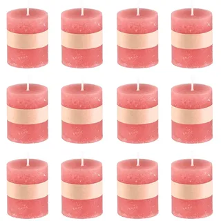 Rustikale Mini Kerzen ca. 4 x 5 cm Stumpenkerze im Antik Look für die perfekte Atmosphäre Zuhause (12 x Altrosa)