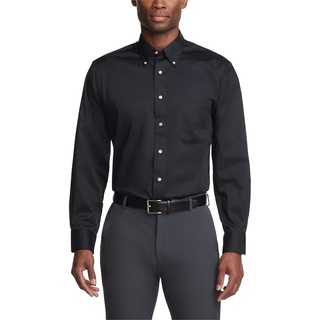 Van Heusen Herren Regular Fit Twill Solid Button Down Kragen Kleid Hemd, schwarz, Groß