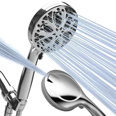 Sparkpod 10-Setting High Pressure Shower Head - Luxury 5" High Flow Hand Held Shower Head with High Pressure Jets - Premium Stainless Steel Hose and Bracket Included (Luxury Polished Chrome)