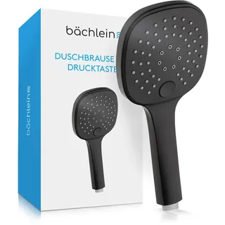 Bächlein Universal Duschbrause - Brausekopf mit 3 Strahlarten, einfach wechselbar durch praktische Drucktaste - Eckiger Duschkopf Matt Schwarz - Handbrause mit Standard G 1/2” Anschlussmaß