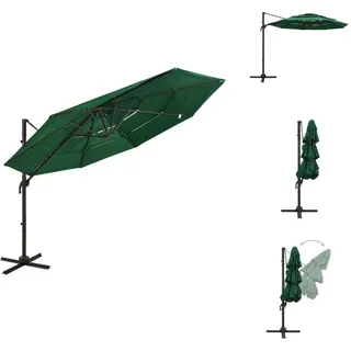 vidaXL Sonnenschirm mit Aluminium-Mast 4-lagig Grün 3x3 m - Sonnenschirme & Sonnenschutze - Grün