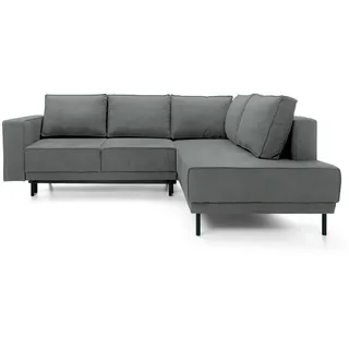 Selsey Ecksofa Rodario mit Schlaffunktion, Easy-Clean-Veloursbezug in Dunkelgrau, rechtsseitig