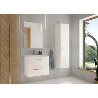 Domodomo Badezimmerschrank mit Waschbecken, 60 x 50 x 45,6 cm weißer Unterschrank für Waschbecken, Hängeschrank für Badezimmer - Keramik-Waschbecken - Weiß