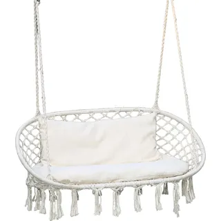 Linder Exclusiv Doppel-Hängesessel, Hängesitz, Hängestuhl, Hängeschaukel, Hängekorb Dunkelgrau Beige