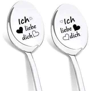 DIKARIYA Ich Liebe Dich Löffel, 2er Kaffeelöffel mit Gravur Ich Liebe Dich Geschenke für Männer, Jahrestag Geschenk für Ihn, Muttertagsgeschenk für Mama Liebeslöffel Geschenke für Sie Frauen Freundin
