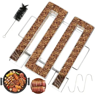 Kaltrauchgenerator Edelstahl 22,5 x 22,5 x 5 cm, Kaltraucherzeuger mit 2 Haken und Bürste, niedriger Verbrauch für Räuchern