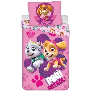 BrandMac Bettwäsche Paw Patrol, Skye und Everest, Bettbezug 140 x 200 cm, wendbar + Kissenbezug 63 x 63 cm, 100 % Polyester, hochwertig, Öko-Tex Standard 100, Rosa
