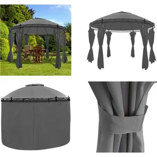vidaXL Gartenpavillion mit Vorhängen Rund 3,5x2,7 m Anthrazit - Pavillon - Pavillons - Vordach - Vordächer - Grau