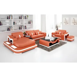 Designer Sofa Ecksofa L Form Sessel Sitzpolster Polster Wohnlandschaft Ledersofa - Orange