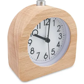 Newaner Wecker Analog Ohne Ticken, Nachttisch Tischuhr mit Nachtlicht, Retro Holzwecker, Holz Wecker mit Snooze für Büro, Schlafzimmer, Arbeitszimmer, Kinderzimmer, Naturholz in Hellbraun