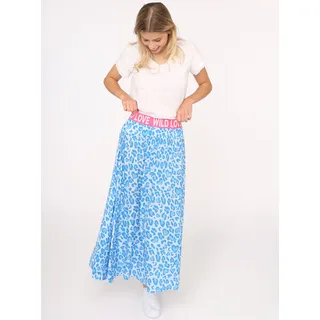 Maxirock ZWILLINGSHERZ "Leo Herzen", Damen, Gr. S/M, blau, Web, Obermaterial: 100% Viskose, loose fit knöchellang, Röcke Maxirock, Animal-Muster, knöchellang, Gummizug, leicht