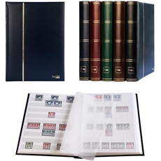 Prophila Collection 60 weiße Seiten Luxus Briefmarkenalbum Einsteckbuch wattierter Blauer Einband