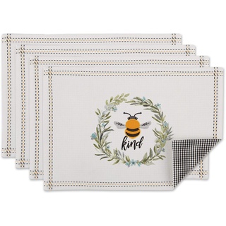 DII Honey Collection Küche, Baumwolle, Bee Kind, Reversible Placemat Set, 4