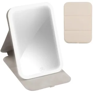 Schminkspiegel Kosmetikspiegel mit Beleuchtung Tragbarer LED Make up Spiegel 3 Farblichter Wiederaufladbarer Tischspiegel Beleuchteter Taschenspiegel Reisespiegel mit Licht Klappbar Klein (Creme)