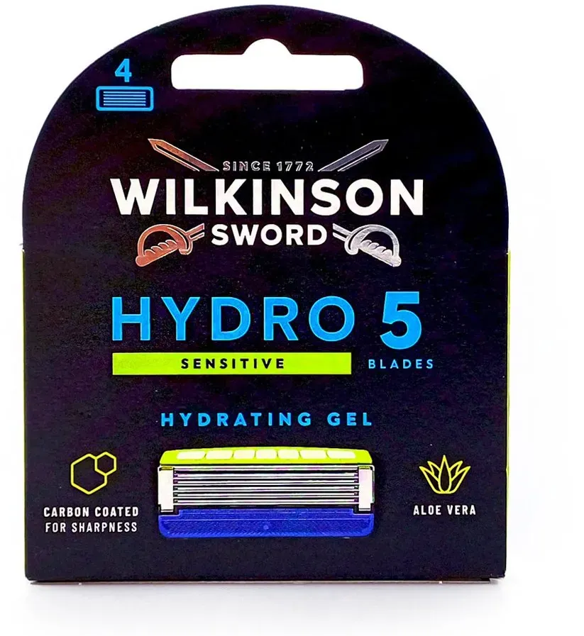 Bild von Sword Hydro 5 Sensitive Rasierklingen für Männer | Feuchtigkeitsspendendes Gel und umklappbarer Trimmer | Packung mit 4 St.