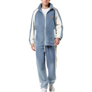 Generisch Pyjama Herren - Lang Frottee Schlafanzug Mit Fleece Gefütterte Wärme Nachtwäsche Casual Bequeme Übergröße Flanell Pyjama Sleepwear Loungewear für Nightwear Set für Herbst Winter