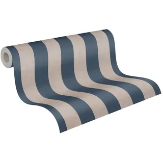 Livingwalls Anna D'Andrea Vliestapete Streifen 10,05 m x 0,53 m - Blau, Beige - Tapete Blockstreifen - 782265