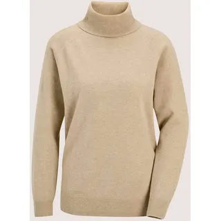 Rollkragenpullover MADELEINE "Kaschmirpullover Rollkragenpullover mit Rippstrick-Details", Damen, Gr. 36/38, beige (beige, melange), Obermaterial: 100% Kaschmir WS., Modern, gerade, Rollkragen, Pullover Rollkragenpullover, Aus Good-Cashmere