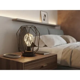 Kleine LED Industrial Tischlampe kabellos mit Batterieberieb, Rostoptik H: 21cm - Braun