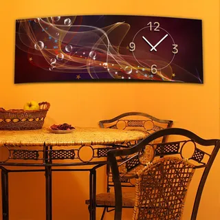 Wanduhr XXL 3D Optik Dixtime abstrakt rot dunkel 30x90 cm leises Uhrwerk GL-006 - Braun