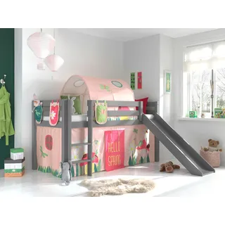 Spielbett Pino inkl. Rutsche mit Textilset Vorhang, Tunnel und 3 Taschen versch. Designs