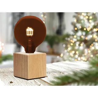 Kleine Tischlampe Würfel Holz 9x9cm mit Deko LED Glühbirne Geschenkpaket Gold - Gold