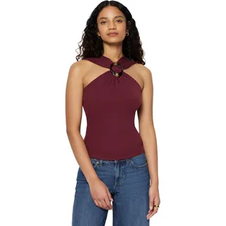 Amazon Essentials Damen Geripptes Halter-Neckholder-Top mit Kunstharzverzierung, Dunkles Burgunderrot, XL