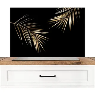 MuchoWow Spritzschutz Küche Blätter - Pflanzen - Gold - Schwarz - Luxus 90x60 cm , Goldfarben , Metall , Rechteckig , 90x0.3x60 cm , rostfrei , Küchenzubehör, Küchenhelfer, Küchenutensilien