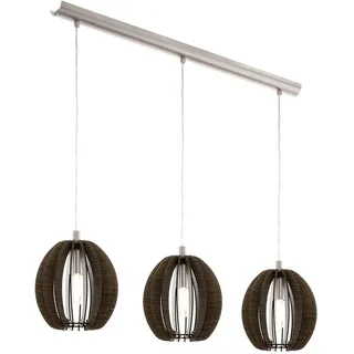 EGLO Pendelleuchte Cossano, 3 flammige Hängelampe Vintage, Modern, Hängeleuchte aus Stahl und Holz in Nickel-Matt, Dunkel-Braun, Esstischlampe, Wohnzimmerlampe hängend mit E14 Fassung