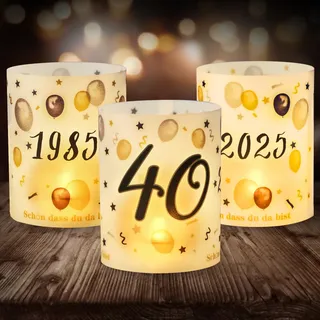12 Windlicht Tischdeko 40 Geburtstag, Seutgjie 40. Geburtstag Hochzeit Jubiläum Deko Mann Frau 1985-2025 Schwarz Gold für Teelichter oder Kerzen