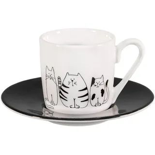 tea4chill Könitz Espresso Tasse Funny Cats. Kaffeetasse 65ml aus Porzellan. Espressotasse modern, schwarz-weiß - Bunt