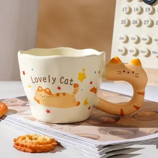 VollfitYYu Süße Keramik Katzentasse niedliche Henkeltasse Cartoon Katze Motiv Porzellanbecher Kaffeebecher Geschenk für Katzenliebhaber Mädchen Männer Freunden Kollegen (Bauch liegen)