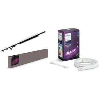 Philips Hue White & Color Amb. Perifo Set, 3-er Spot & Lightbar & White & Color Ambiance Lightstrip Plus Erweiterung (1 m)