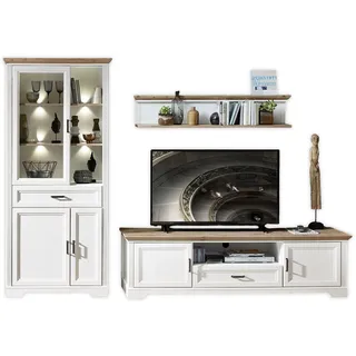 Stella Trading Wohnwand Komplett-Set in Pinie hell, Artisan Eiche Optik - Schrankwand mit LED-Beleuchtung für Ihr Wohnzimmer im Landhausstil - 299 x 204 x 51 cm (B/H/T)