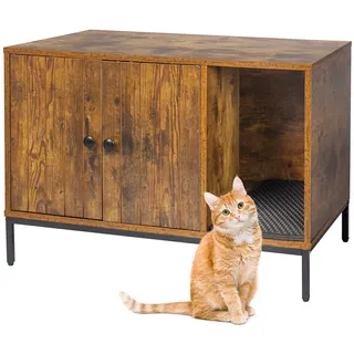 Relaxdays Katzenschrank für Katzentoilette, mit Katzenklomatte, mit Eingang, HBT: 55x80x50 cm, Katzenhaus, braun/schwarz