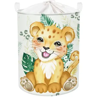 Clastyle Waldtier Leopard Palmblatt Kinder Wäschekorb für Jungen Mädchen Große Grün Kleidung Spielzeug Aufbewahrung für Kinderzimmer mit Deckel, 40x50 cm