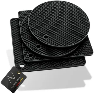 AVANA Silikon Untersetzer (4er Set) Premium Topfuntersetzer Multifunktional Hitzebeständig Topflappen Spülmaschinenfest rutschfest Wabenmuster (2 Rund, 2 Viereckig) - Schwarz