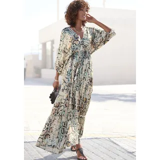 Maxikleid BUFFALO "mit Schlangenmuster, aus leichter Webware, Boho-Kleid", Damen, Gr. 34, N-Gr, bunt (bedruckt), Web, Obermaterial: 100% Viskose, Schlangenoptik, bedruckt, figurumspielend bodenlang, tiefer V-Ausschnitt, elastischer Bund, Kleider Maxikleid, Luftiges Sommerkleid, Tunikakleid, Druckkleid, Festival, casual-chic
