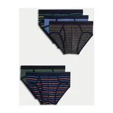 Mens M&S Collection 5pk Cotton Rich Cool & FreshTM Striped Briefs - Multi, Multi - L