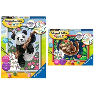Ravensburger Malen nach Zahlen 20161 - Süßer Pandabär Kinder ab 9 Jahren & Malen nach Zahlen 28698 - Niedliche Faultiere, Malset für Kinder ab 9 Jahren