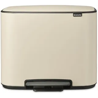 Brabantia - Bo Treiteimer 23+11L - Großer Abfalleimer für die Küche - Sanft Schließender Deckel - Doppereimer mit Entnehmbarem Inneneimer - Inklusive Müllbeutel - Soft Beige - 54 x 37 x 44 cm