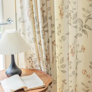 SUOUO Kaffee Botanische Blumenvorhänge H225 x B140 cm 2er-Set | Lichtdurchlässig, Vintage Wildblumen, Landhaus-Dekor, Ösen-Gardinen für Wohnzimmer, Schlafzimmer, Esszimmer